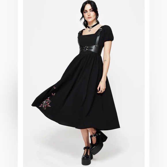 NWT Copia Moth Embroidered Cotton Puff Sleeve Split Skirt Midi Dress size 2 - Picture 2 of 9